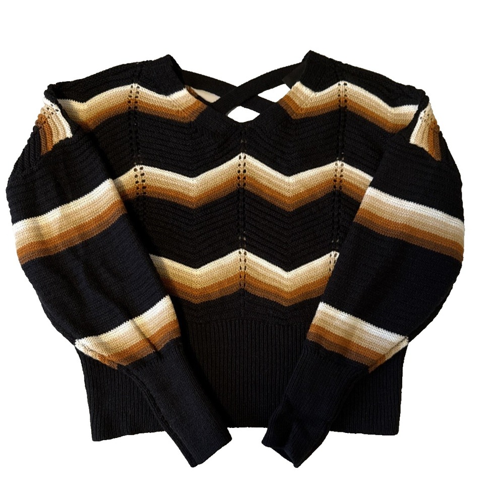 FCT With Love Zig Zag Knit Criss Cross Back Sweater Women's M Retro Boho Western